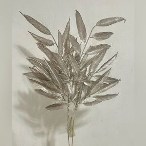 Two Metallic Silver Leaves - Decorative Faux Foliage